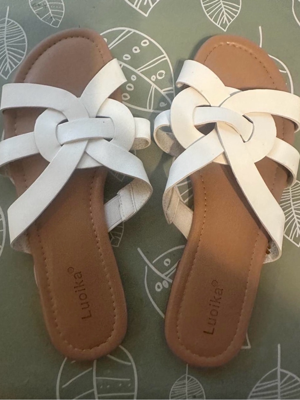 Luokka White Braided Slide Sandals with Tan Footbed